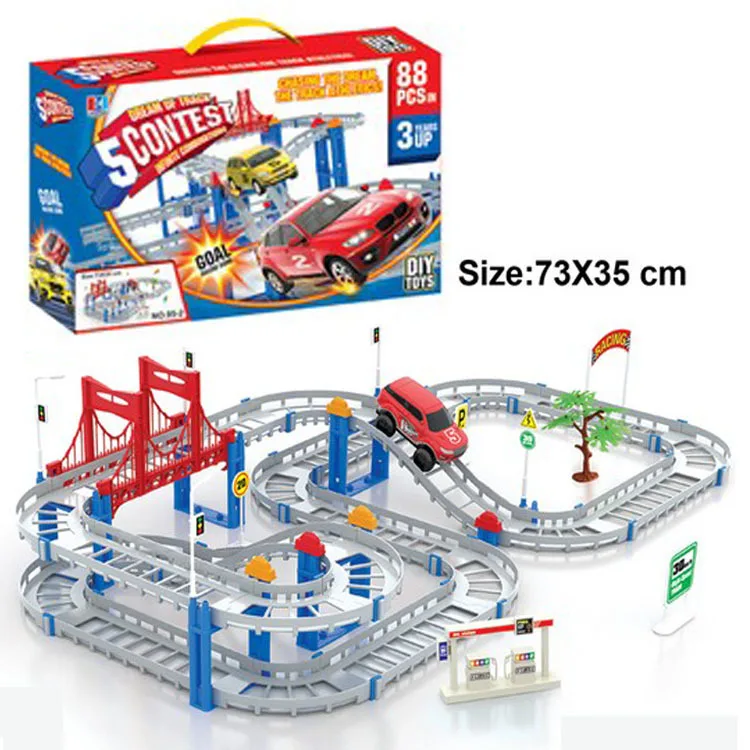 

95-2 Double Layer Electric Rail Car Light Included Light Children'S Educational Disassembly Play House Toys 88PCS