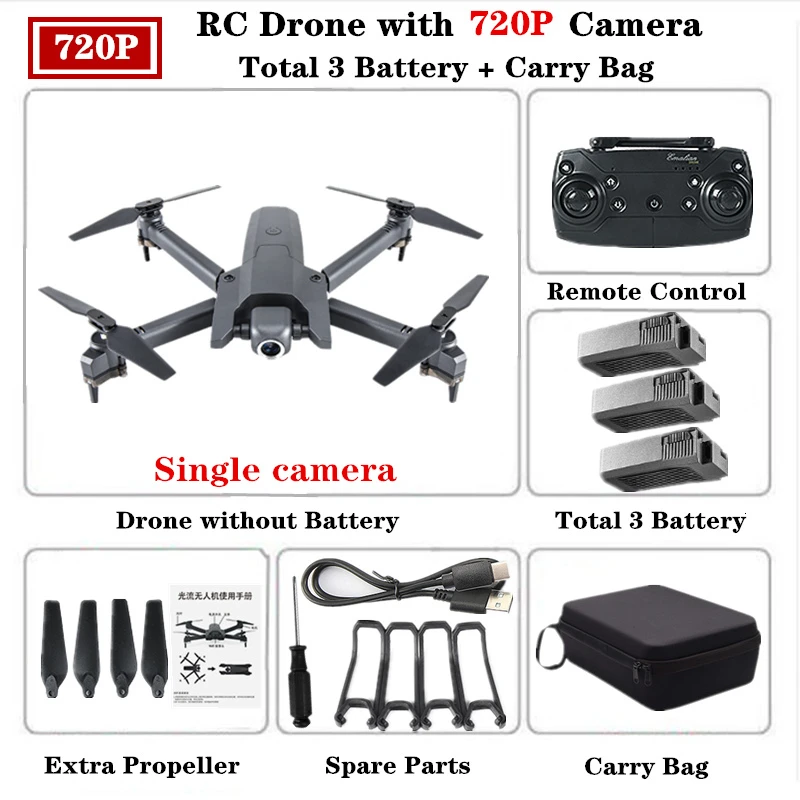 720P-Single camera-9 Радиоуправляемый Дрон с 720 P/1080 P/4 K HD камерой WiFi FPV Квадрокоптер 106 режим удержания высоты складной Вертолет VS E58 M69 SG106 Дрон игрушка - Цвет: 720P-Single camera-9