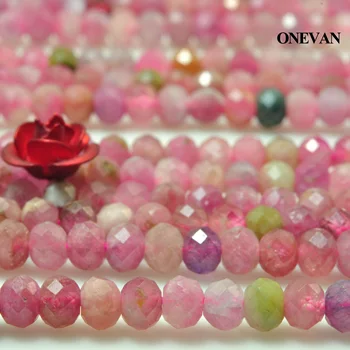 

ONEVAN Natural Pink Tourmaline Faceted Rondell Beads Loose Stone Diy Bracelet Necklace Jewelry Making Gemstone Gift Design