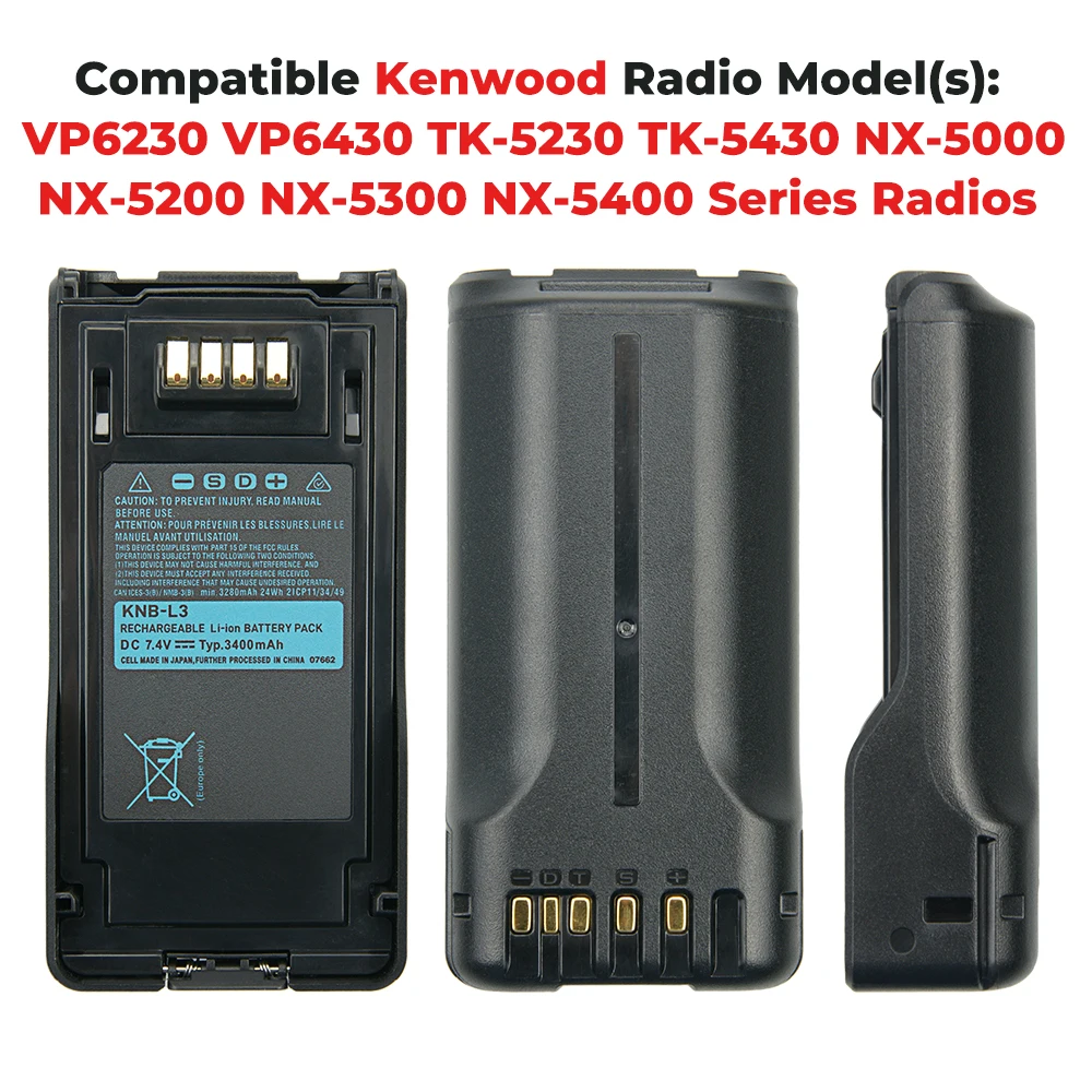 3400mAh KNB-L3 Battery for Kenwood VP6230 TK-5430 NX-5000 NX-5200 NX-5300 Series Walkie Talkies Replacement Li-ion Battery