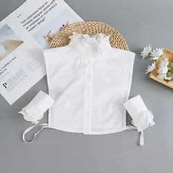 White Ruffle Stand Fake Collar Shirt Women Detachable Collar Blouse False Collar Woman Faux Col Tie Fake Cuff Half Shirt