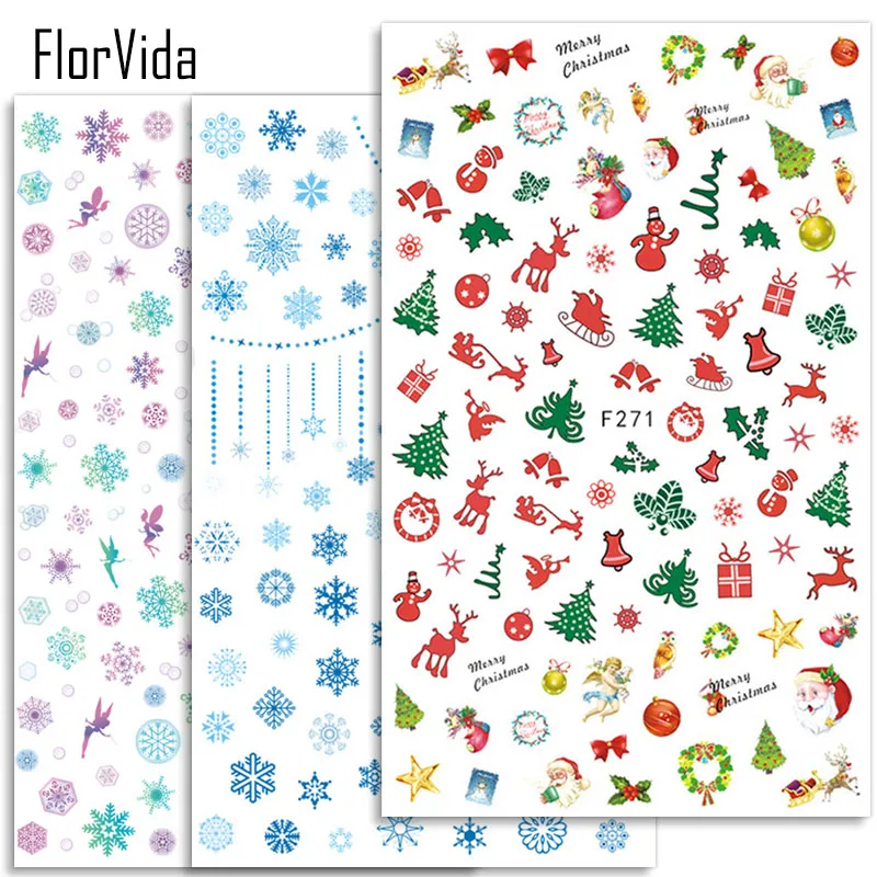 

FlorVida Christmas Style Nail Sticker Colorful Snowflake Snowman Christmas Tree Christmas bell Design Nail Art Sticker Beauty