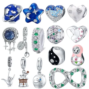 

INBEAUT Love Heart Star Beads fit Pandora Bracelet 925 Sterling Silver Spring Girl CZ Bow Gesture Bagua Charms Bracelets Making