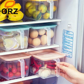 

ORZ Plastic Storage Organizer Box With Handle Refrigerator Stack Grains Fruit Transparent Storage Box Rangement