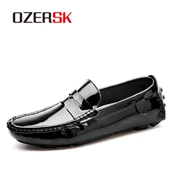 

OZERSK New Patent Leather Men Casual Loafer Shoes Flat Shoes For Men Driving Shoes Men's Boat Fashion Shoes Big Size 38~47