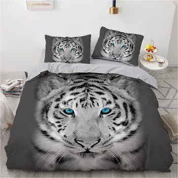 

3D Bedding Sets Black Duvet Quilt Cover Set Comforter Bed Linen Pillowcase King Queen 230x230cm Size Animal Tiger Design Printed