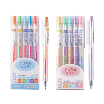 

5pcs Rainbow Gradient Color Gel Pen 0.5mm Marker Hook Line Pens Stationery School Office Supplies