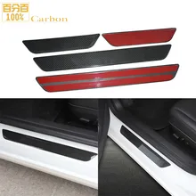 4 pçs real da fibra do carbono do peitoril da porta placa scuff capa trims para tesla modelo 3 2017-2019 acessórios do carro do peitoril da porta cobre(China)
