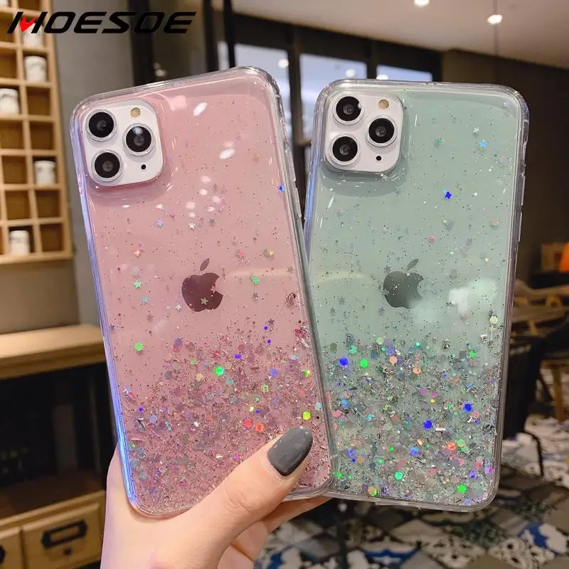 

MOESOE For iPhone 11 Pro Max XS XR X 8 7 6s Glitter Crystal Clear Epoxy Soft Case For iPhone 11 6 6s Plus Transparent Cover