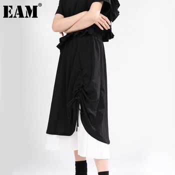 

[EAM] High Elastic Waist Black Contrast Color Irregular Half-body Skirt Women Fashion Tide New Spring Autumn 2020 1DA215
