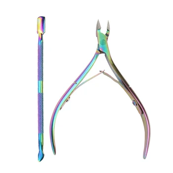 

2 Pcs Of Cuticle Trimmer Unloading Pliers Pusher Set Stainless Steel Cuticle Peeling Scraping Tool Fader Nail Scissors Trimmer