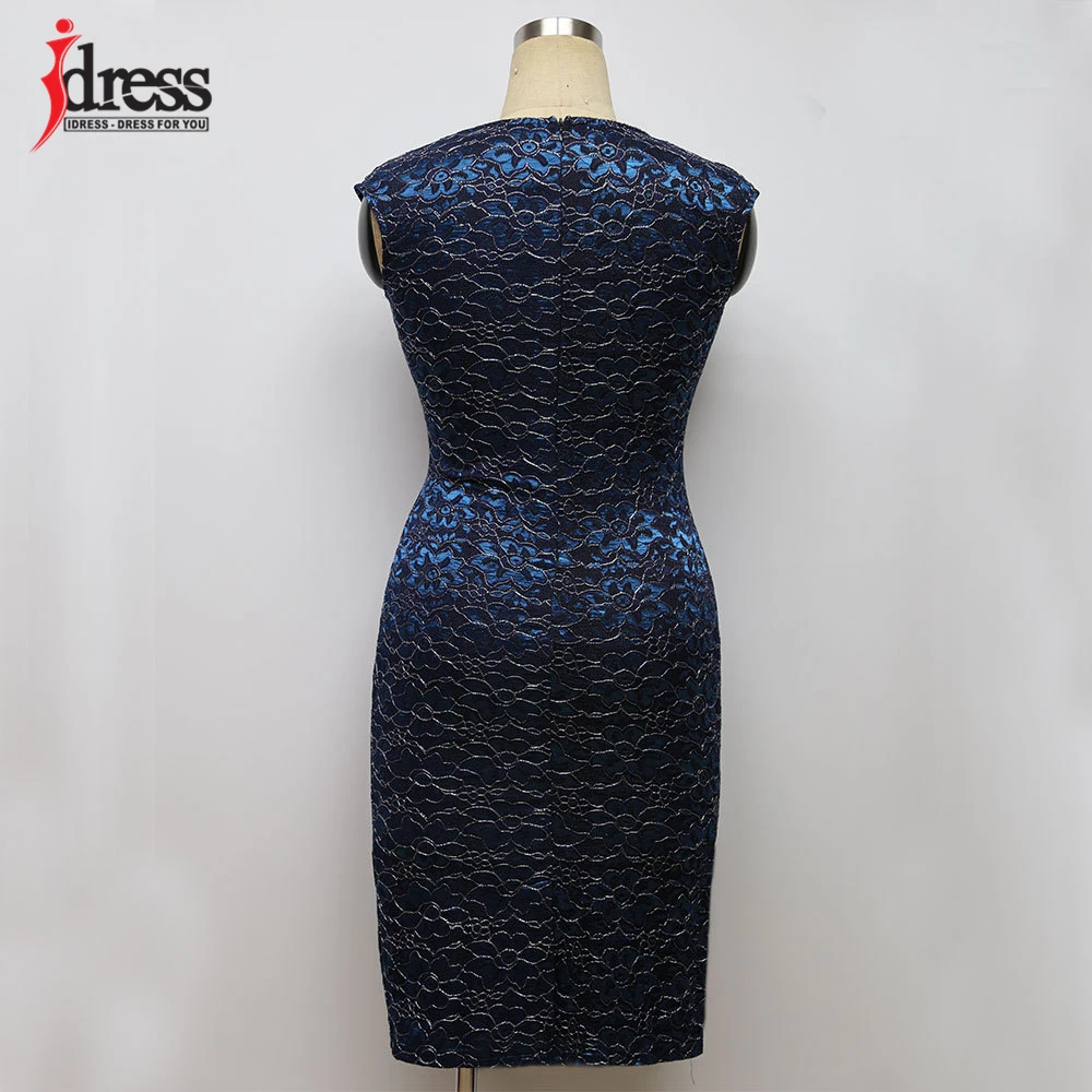 IDress Women Fashion 2020 Summer Sexy Sleeveless Bodycon Dress Ladies Lace Embroidery Knee Length Elegant Office Dress Vestidos (11)