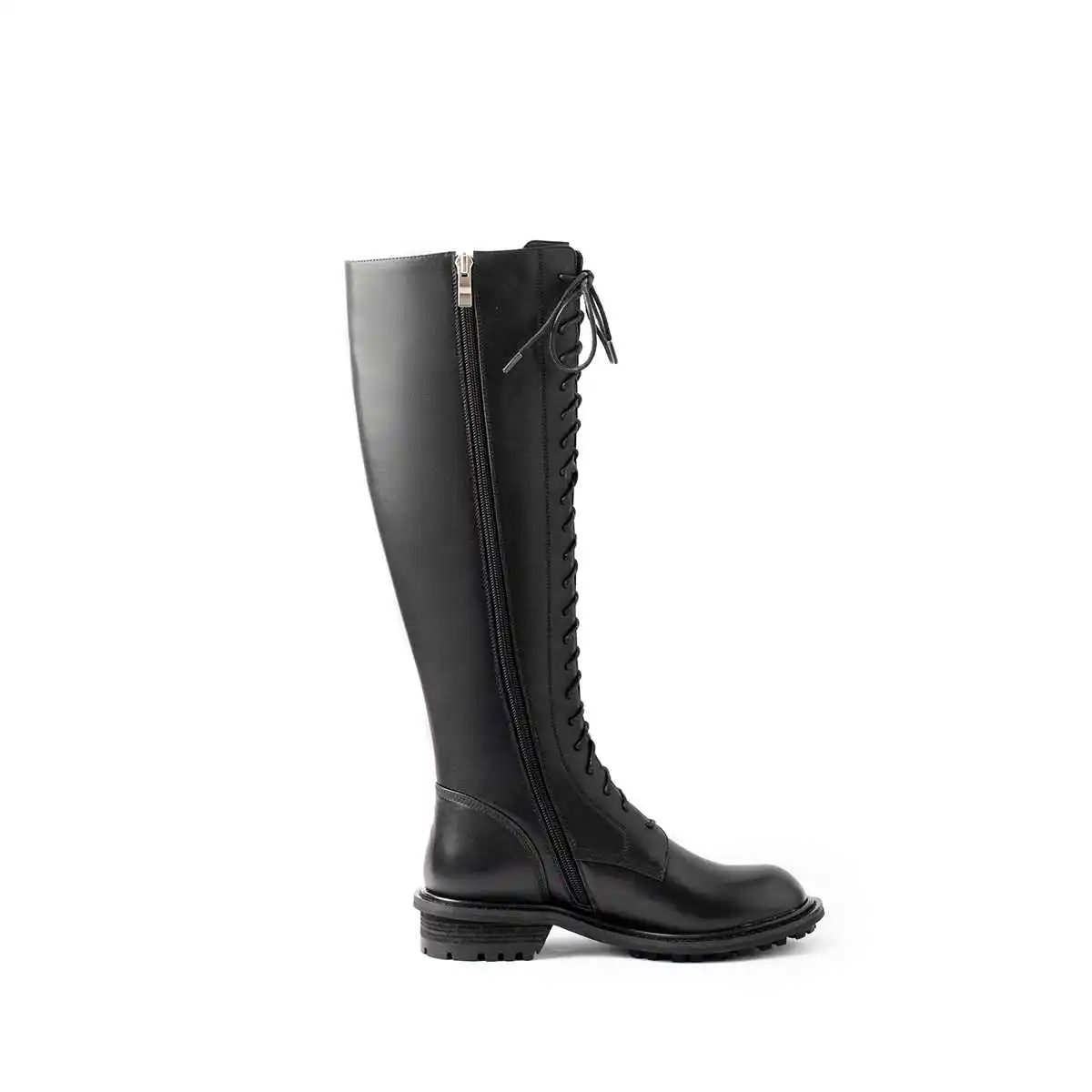 Luxury brand riding boots women knight boots cow leather classic lace up keep warm Motorcycle boots women black knee-high boots