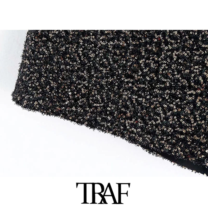 TRAF, женские винтажные сексуальные шорты с аппликацией из блесток, модные вечерние шорты с боковой молнией, женские короткие штаны, шикарные Панталоны