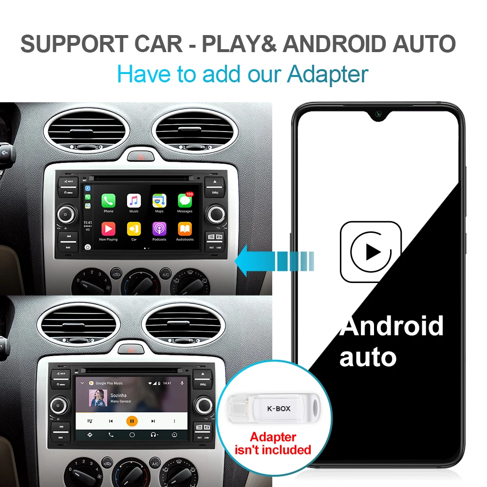 Isudar PX6 2 Din Android 10 GPS Авторадио 7 дюймов для Ford/Mondeo/Focus/Transit/C MAX/S MAX/Fiesta автомобильный