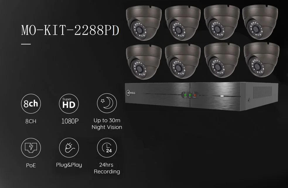 Movols 1080P POE NVR комплект H.265 камера безопасности Система 8CH 2.0MP ИК Крытый Открытый CCTV 8 шт. POE IP камера комплект видеонаблюдения