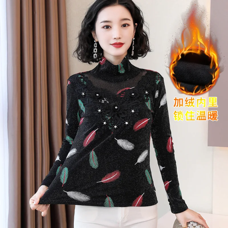 

Hot Selling High Collar Base Shirt Women's Winter Tops Women's Versatile Thermal Clothes Women's Thick plus Velvet WOMEN'S Dress