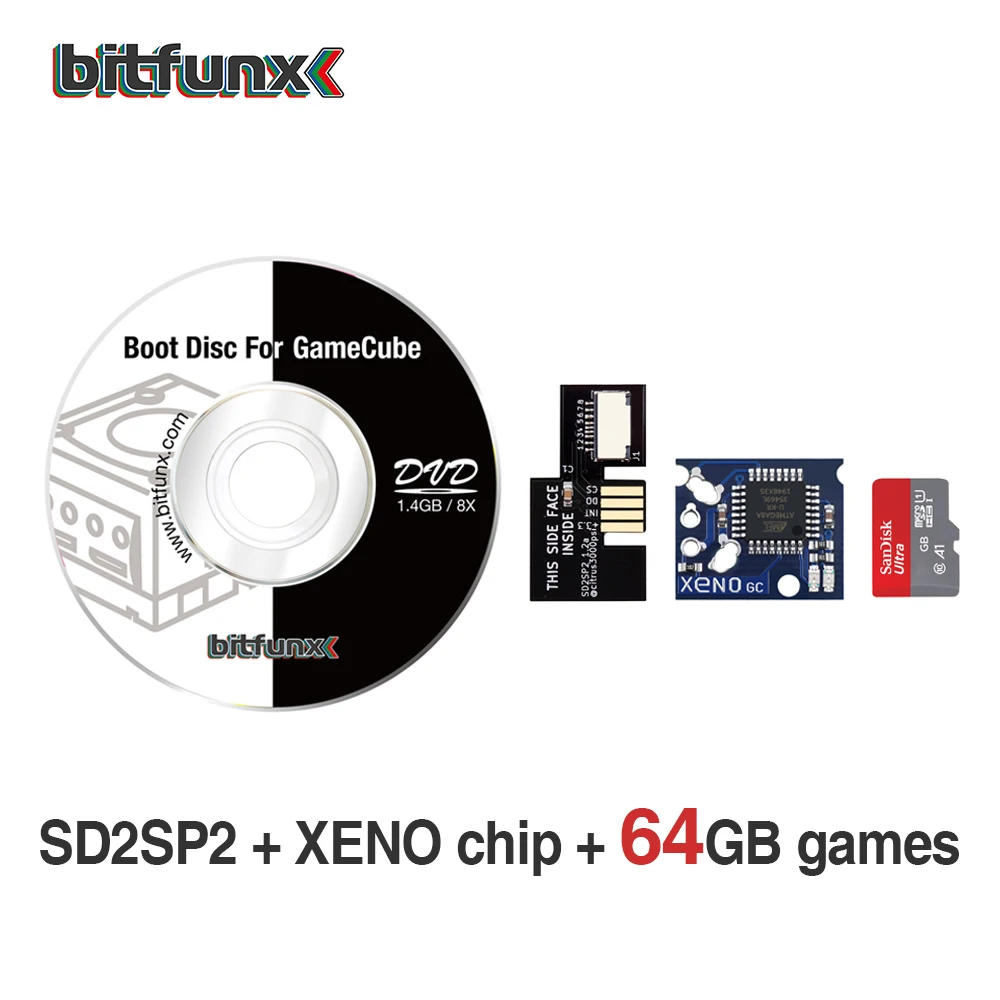 Адаптер Bitfunx TF SD-карта для Nintendo Gamecube NGC и SD2SP2 со швейцарским загрузочным диском |