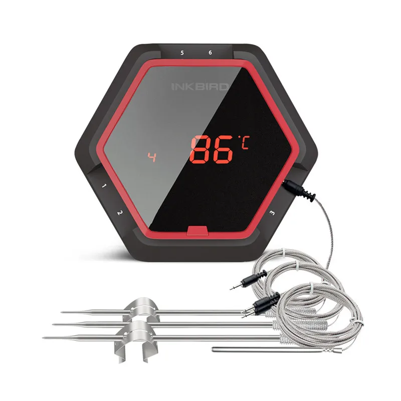 Inkbird IBT-6XS цифровой термометр 150ft Bluetooth беспроводной термометр для барбекю с шестью зондами бесплатное приложение и USB перезаряжаемая батарея - Цвет: 6XS Red 4 sensor