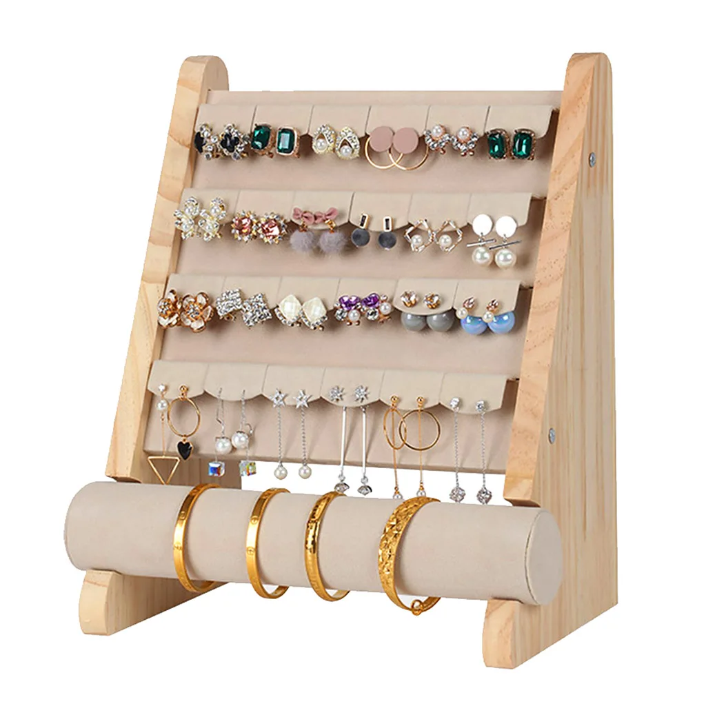 Wood Earring Display Stand Earrings Holder Showcase T-Bar Bracelet Holder