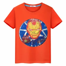 Модная летняя детская одежда с блестками и переворачивающимся преобразователем для мальчиков от iron man