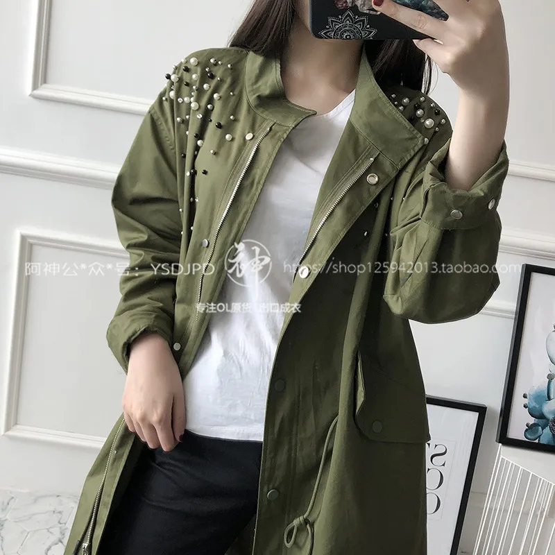 

A Generation Details Highlight Quality Industrial Beads Workwear Waist Hugging Medium-length Trench Coat Women's Entity