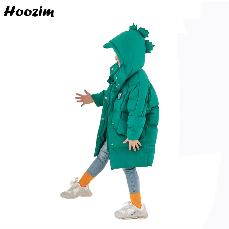 

2019 White Duck Down Jacket For Girls 3-9 Years Green Detachable Cap Dinosaur Outerwear Kids Winter Monster Long Coat For Boys