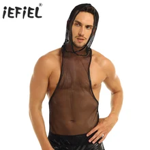 IEFiEL, мужские сетчатые топы, прозрачный супер светильник, жилет с капюшоном, майка, топ, Клубная одежда, майка, Wetlook, мужская одежда