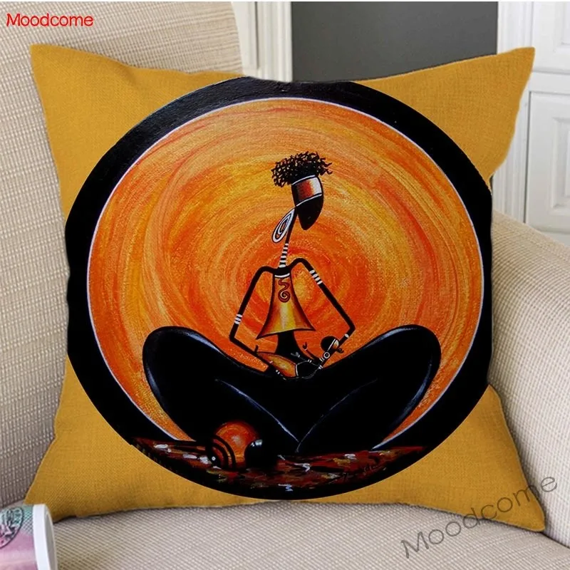 

Modern Abstract African Woman With Beads Round Plate Art Home Decoration Sofa Throw Pillow Case Car Pillow Linen Cushion Cover