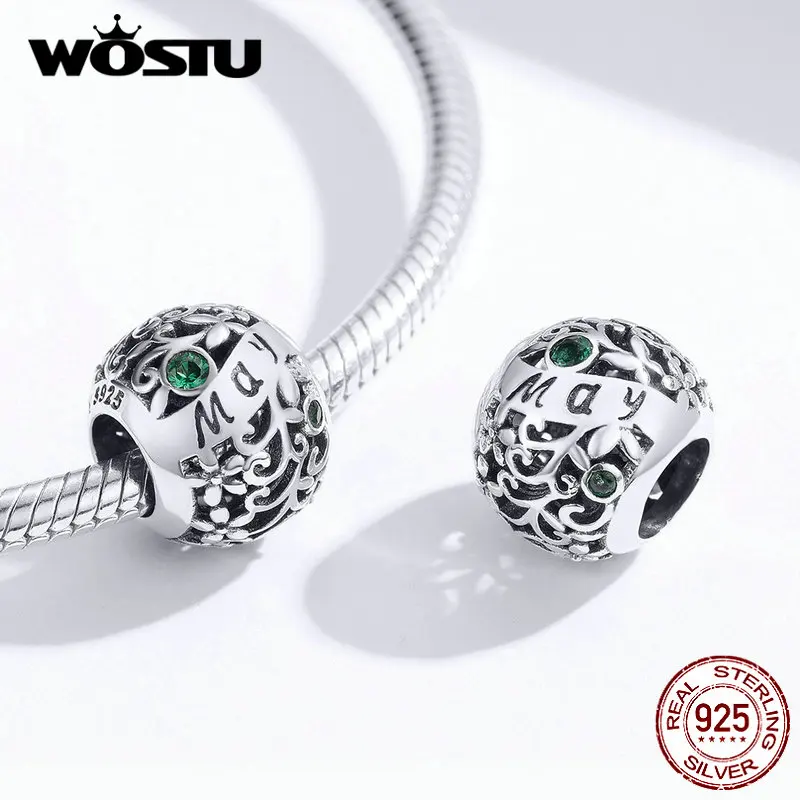 WOSTU настоящий серебряные бусины 925 пробы подходит браслет кулон с камнем рождения браслет может Ювелирное Украшение на день рождения