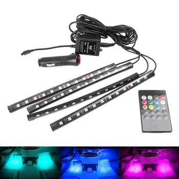 

Universal 5050SMD LED Car Atmosphere Lights Stripes + Remote Controler Kit Interior Lighting Lamp Strip Sets DC 12V