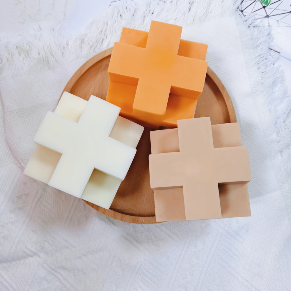 

Square Geometric Unique Scented Cross Cube Silicone Mould Plus Sign Candle Molds For Candles Making