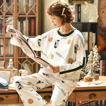 

New Autumn Winter Women Pyjamas Long Sleeve Pajamas Set Student Tracksuit Tops Female Pyjamas Sets Night Suit Printing sleepwear