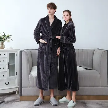 

Extra Long oversize Winter Warm Coral Fleece Bathrobe Women Men Flannel Dobby Kimono Bath Robe Bridesmaid Dressing Gown Wedding