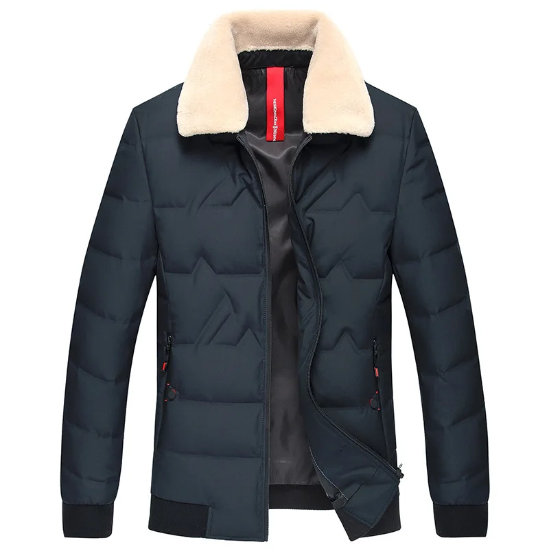 Navy blue Брендовая одежда, мужская теплая зимняя куртка на 90% белом утином пуху/мужская приталенная Повседневная куртка с отворотом, черный, красный, синий, S-4XL - Цвет: Navy blue