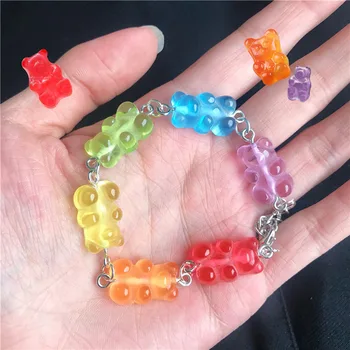 

2020 New Cute Handmade Bear Bracelet Rainbow Candy Color Gummy Bracelet For Women Girls Judy Jewelry bransoletki damskie