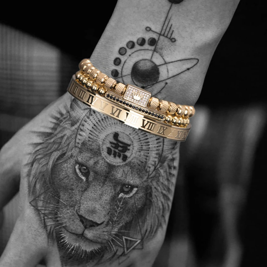 Royal King Crown Men Bracelets Roman Numeral Bracelet Unique Design Braided Adjustable Bangle 3pcs/Set bracelet jewelry