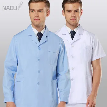 

Men's Consultation Coat Lab Coats Winter Mid Length White Poplin Medical Solid Scrub Jackets Doctor Clothing Scrub Tops 2018