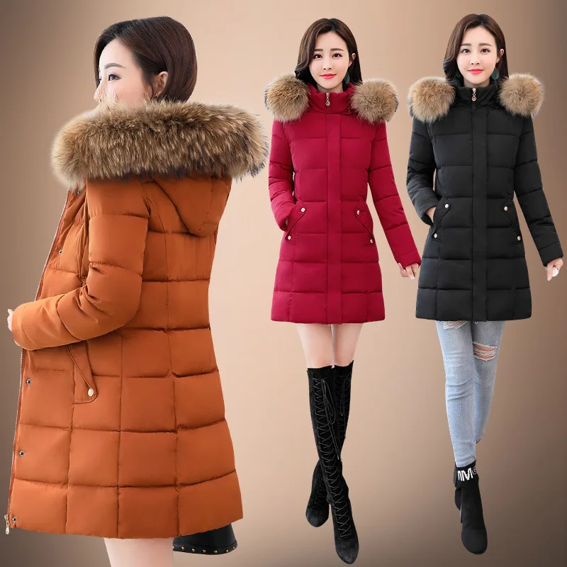 

WOMEN'S down Jacket Women's Mid-length Slim Fit Large Size Thick plus Velvet down Jacket Cotton-padded Clothes Winter Coat Women