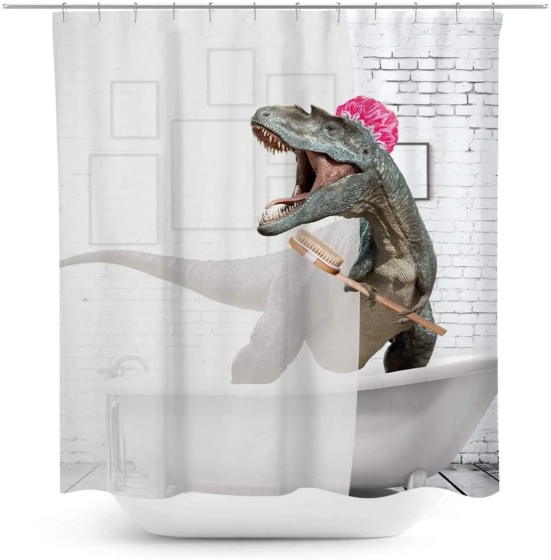 

Fun The Dinosaur In Bathtub Take A Bath, Waterproof Polyester Shower Curtain Bathroom Partition Curtain