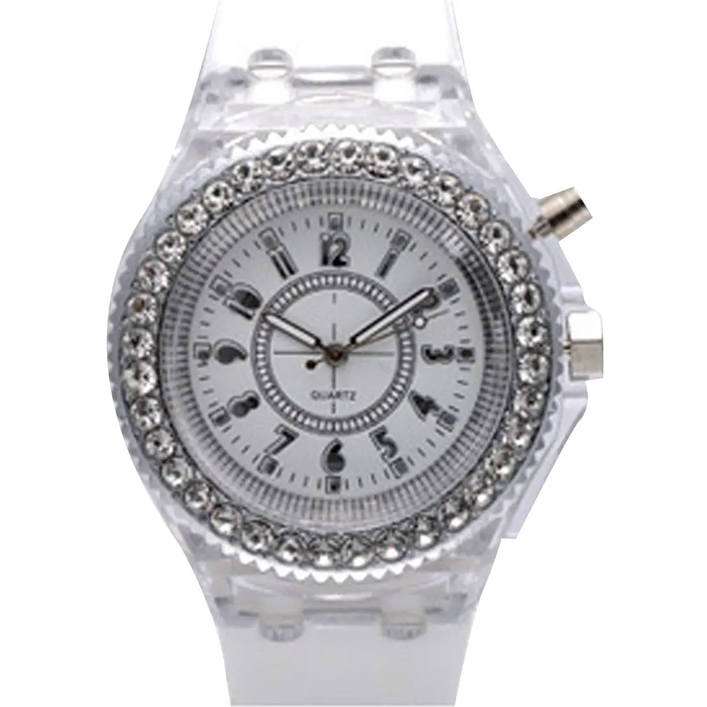 Hot Quartz Watches Luminescent Personality Rhinestone Led Silicone Fashion Boys And Girls Watch for Dropshipping