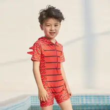 1 шт. 18% полиэстер волокна и 82% Chinlon ребенок Мальчики динозавр с капюшоном купальный костюм короткий рукав бассейн пляж купальники