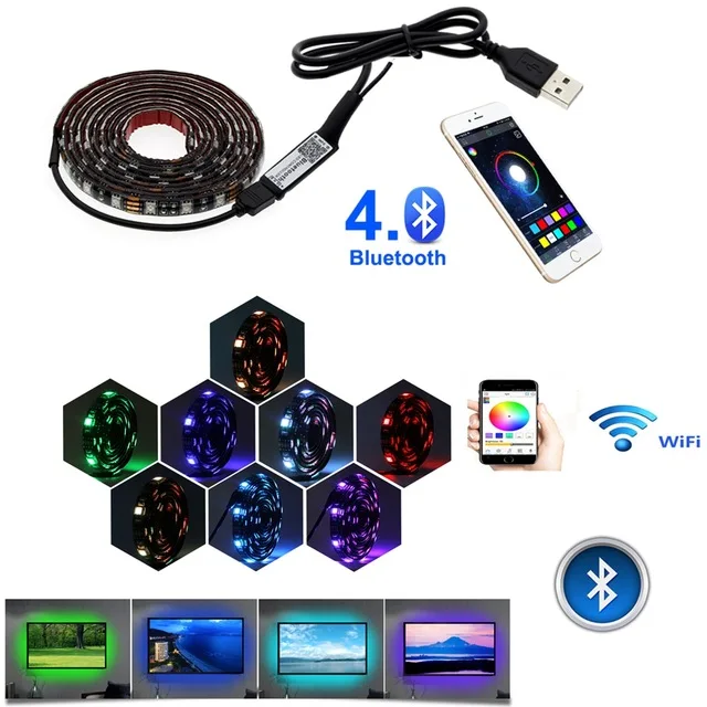 Светодиодная лента с подсветкой для телевизора, светильник RGB 5 V USB power 5050 DC 5 V SMD HD tv Настольный ПК, экранный светильник ing 50 см 1 м, Wifi, Bluetooth контроллер