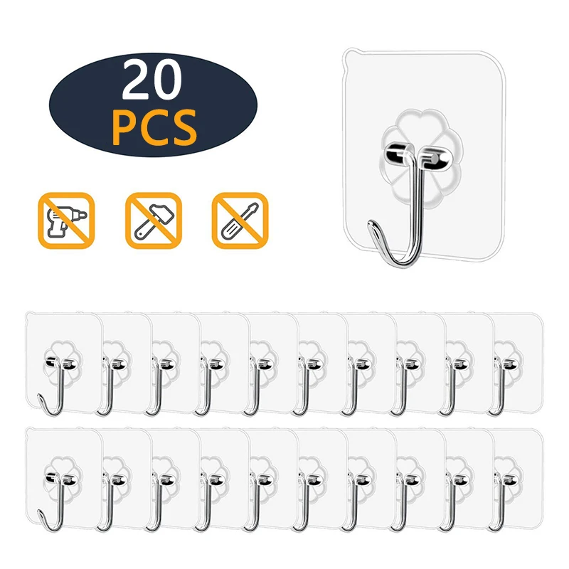 20Pcs Transparent Strong Self Adhesive Door Wall Hangers Hooks Suction Heavy Load Rack Cup Sucker for Kitchen Bathroom | Дом и сад