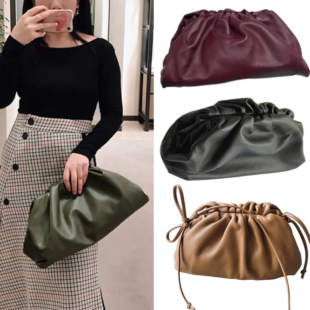 

Pleats Dumpling Frame Shoulder Cross Bag Faux Leather Handbag Large Capacity Waterproof BS88