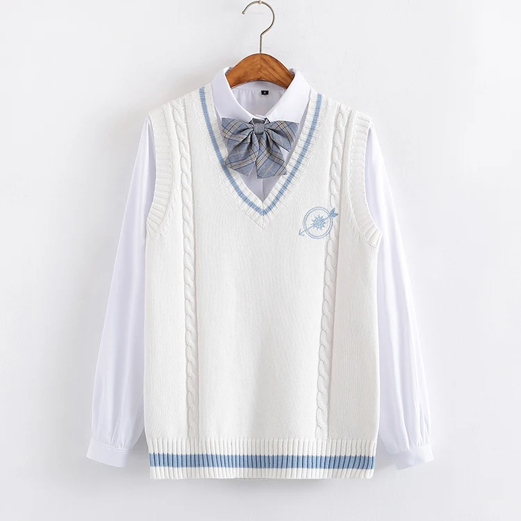 

Straight pullover knit vest Autumn And Winter cyan Embroidery Bow and arrow sweater vest