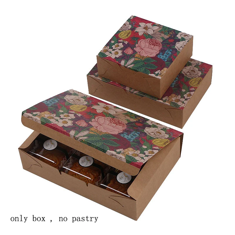 

10pcs Kraft Vintage Flower Paper Boxes Bags For Pastry Nougat Gift Box Packaging Handmade Party Birthday Supplies