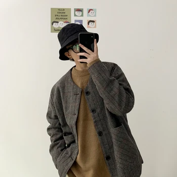 

Men's jacket 2019 autumn and winter new handsome retro casual loose plaid jacket youth personality fashion trend men's clothing