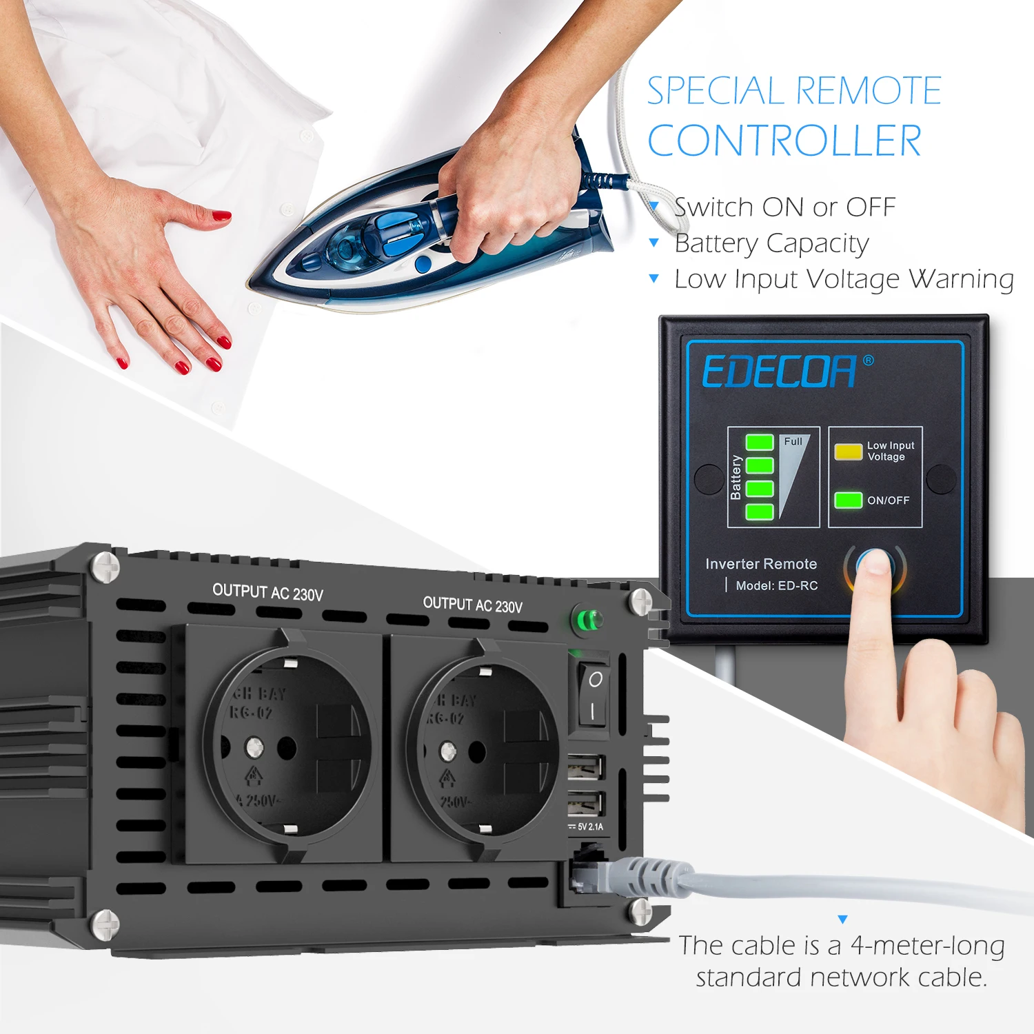 EDECOA 電力インバーター Edecoa-純粋な正弦波インバーター3500W,12vからac 230v 240v