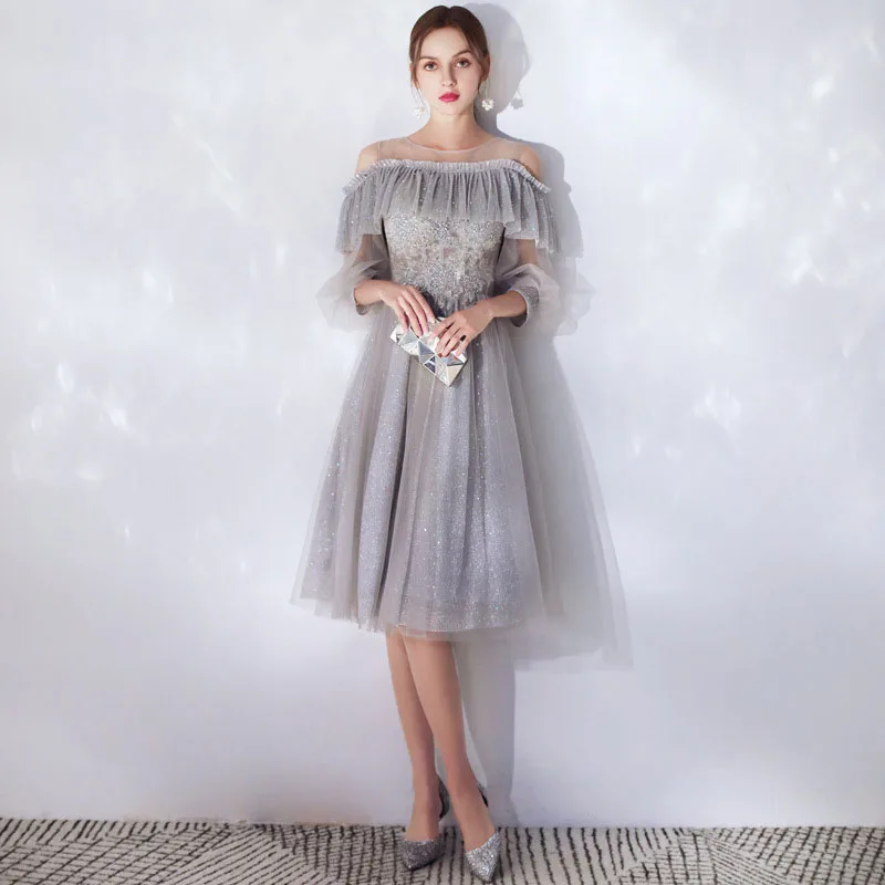 Lantern Sleeve Women Elegant Mesh Evening Party Gown Sexy Off Shoulder Sequins Maxi Dress Pink Qipao Ruffle Cheongsam